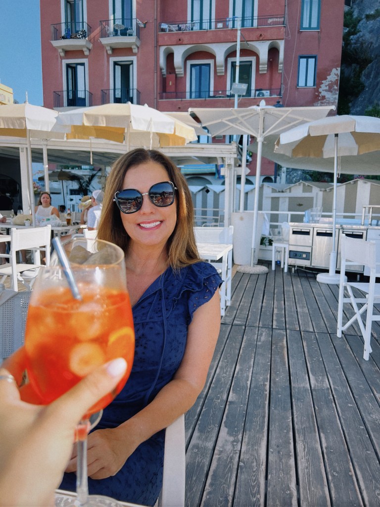Sharing an Aperol Spritz in Sorrento at Marina Grande.